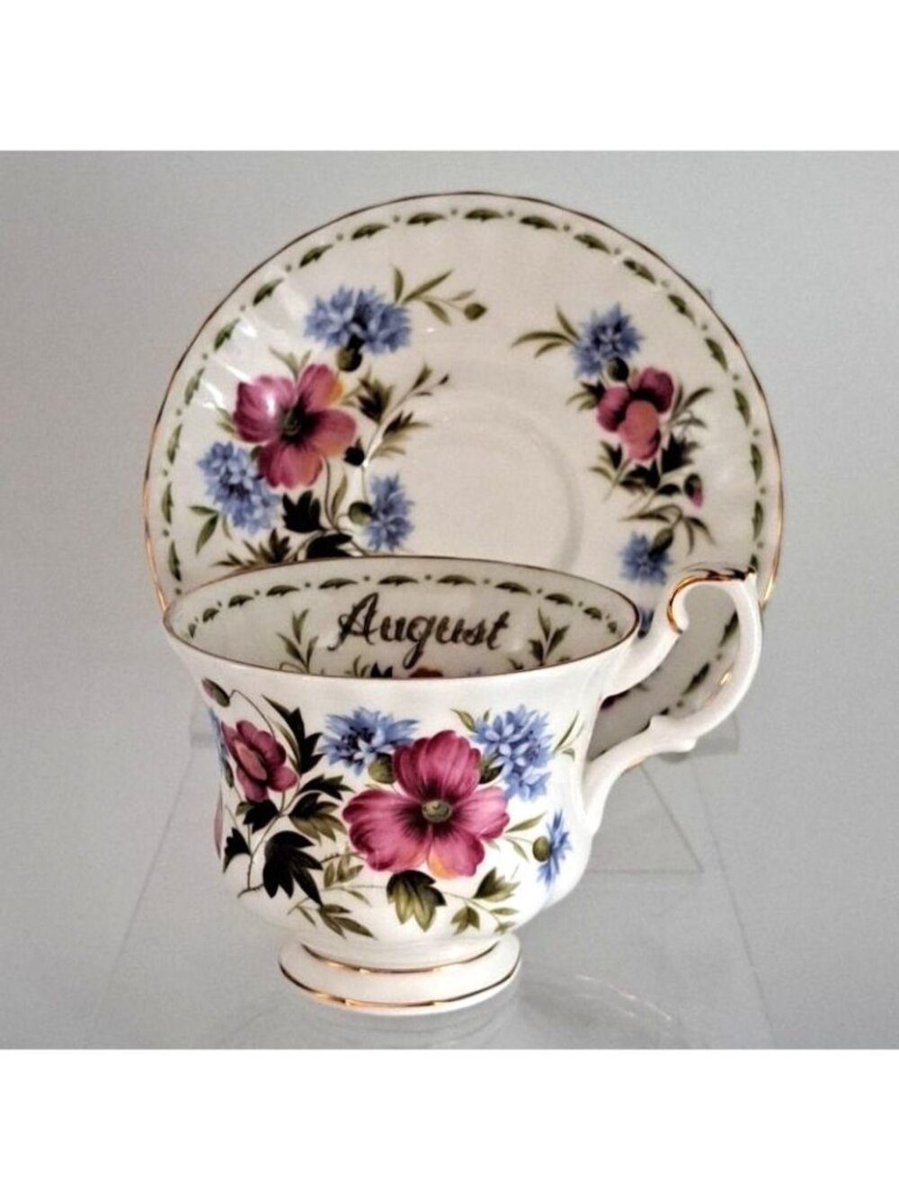 Royal Albert August Poppy Flower of the Month Teacup & Saucer Set Bone China